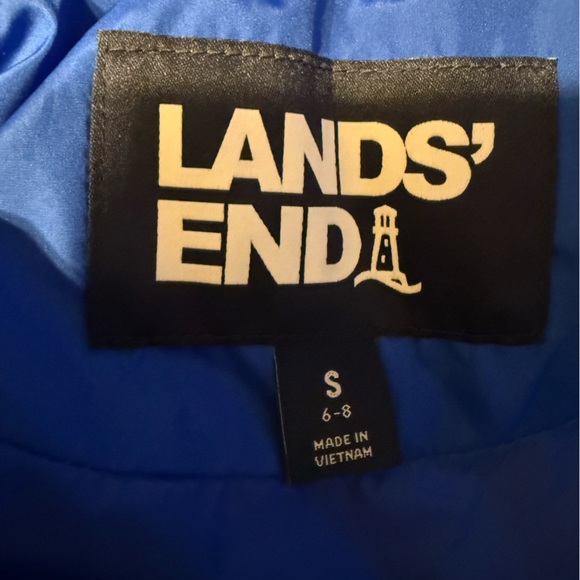 Lands' End Vibrant Blue Puffer Coat with Faux Fur Hood - Picture 8 of 8